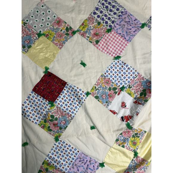 HANDMADE Multicolor Vintage Fabrics Patchwork Floral Pattern Quilt Topper 80X80 - Picture 3 of 6